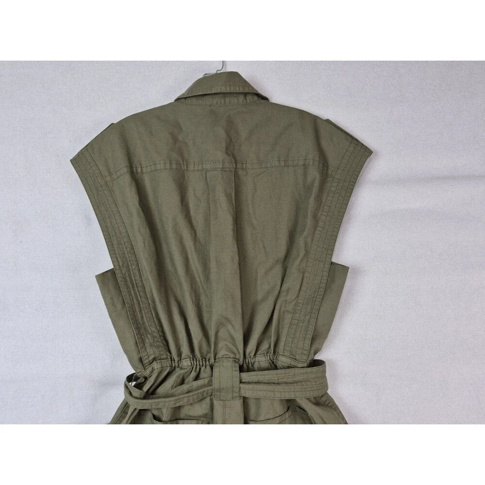 Banana Republic Womens Linen Blend Utility Jumpsuit Green Safari Casual NWOT